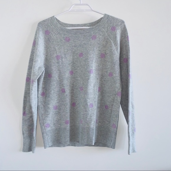 Loft Soft Gray and Magenta Polka Dot Sweater - Picture 2 of 5